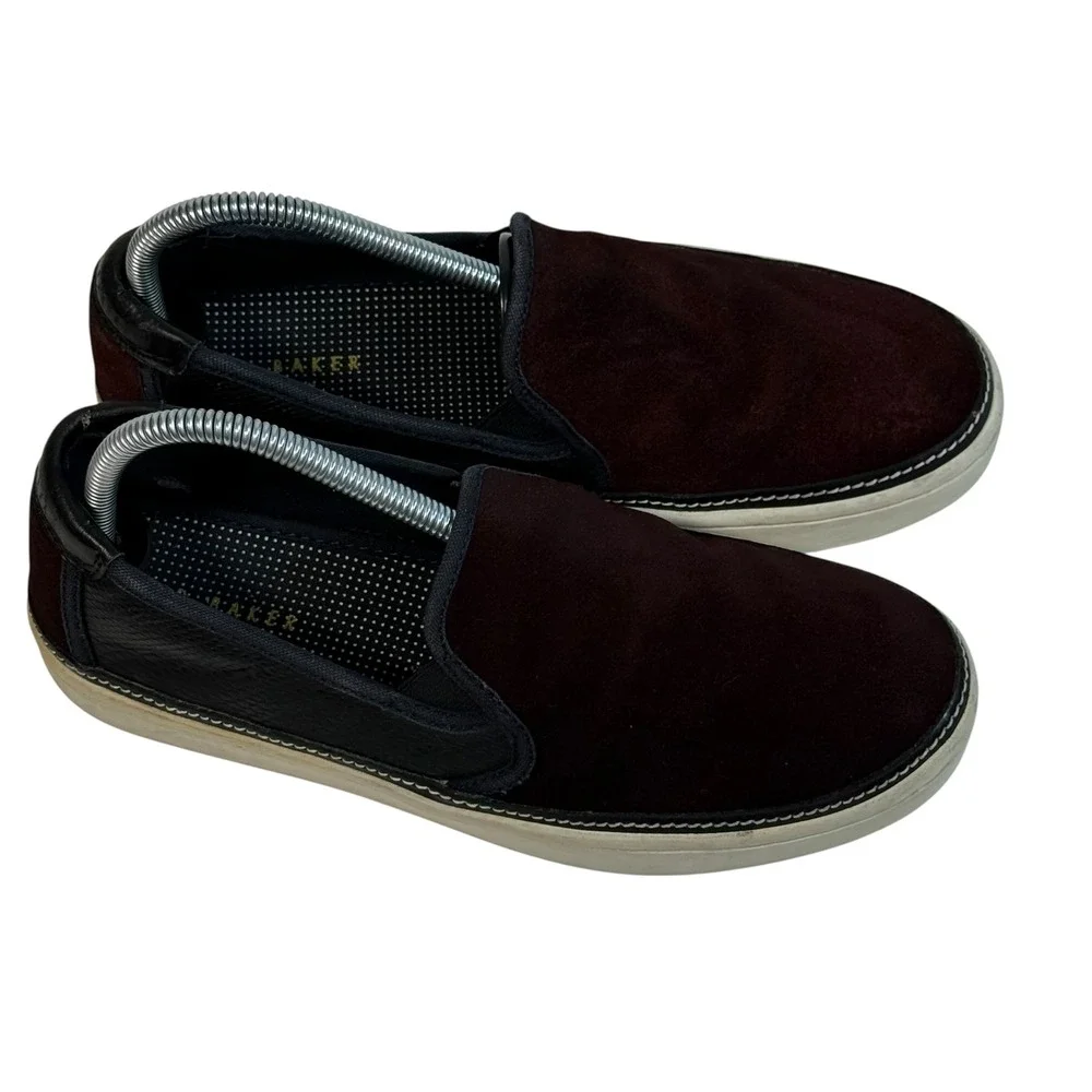 Ted Baker London Teutra 2 Mens Burgundy Suede Navy Leather Slip On Sneakers US 7
